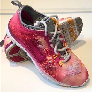 Nike Women's Pink and Yellow Gradient Running Sneakers